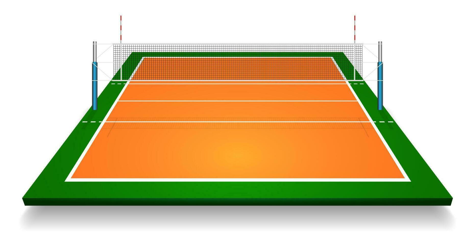 Perspective vector illustration of vollyball field court with net. Vector EPS 10. Room for copy