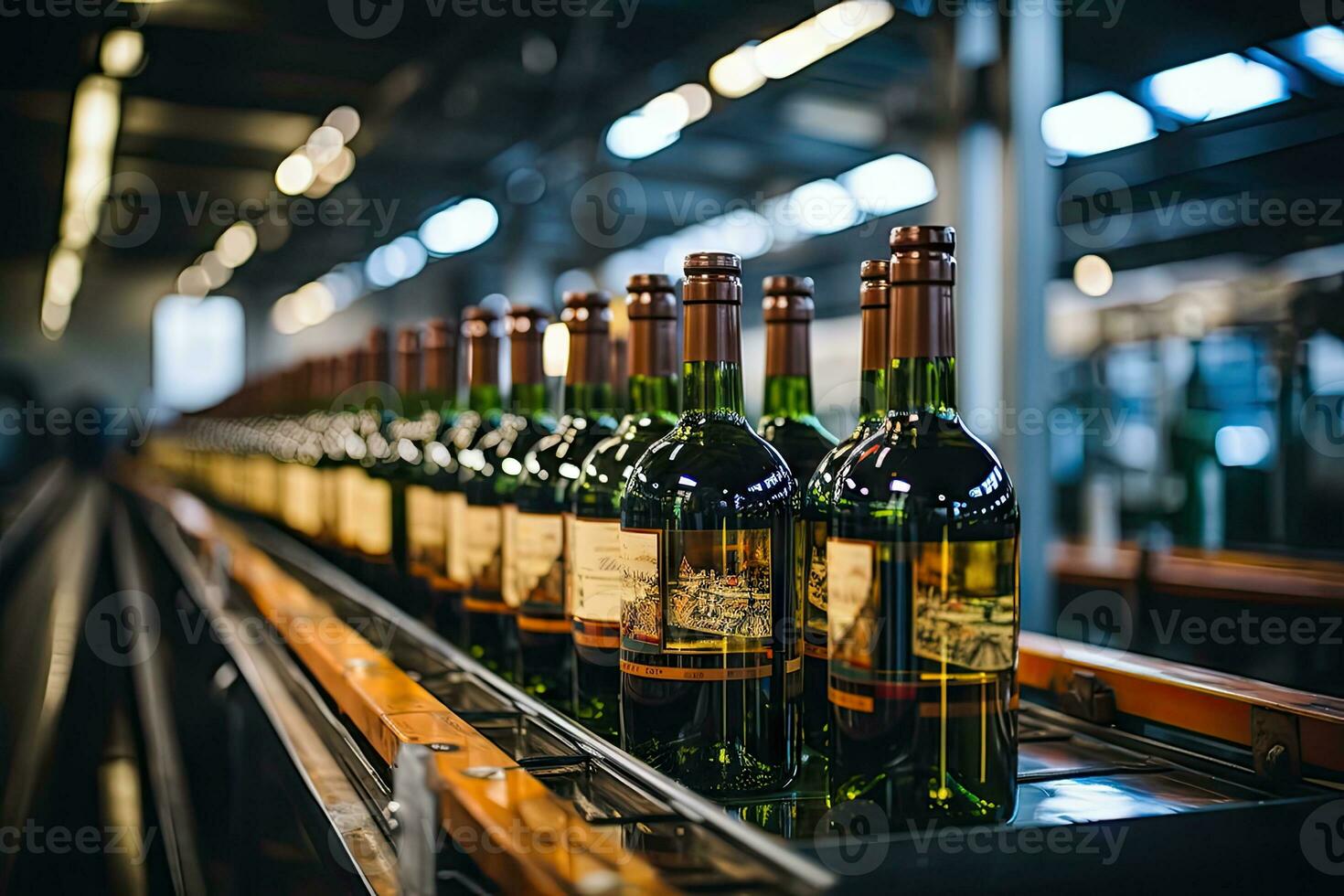 AI generated Streamlined Winemaking - Industrial Conveyor for Bottling Wine photo