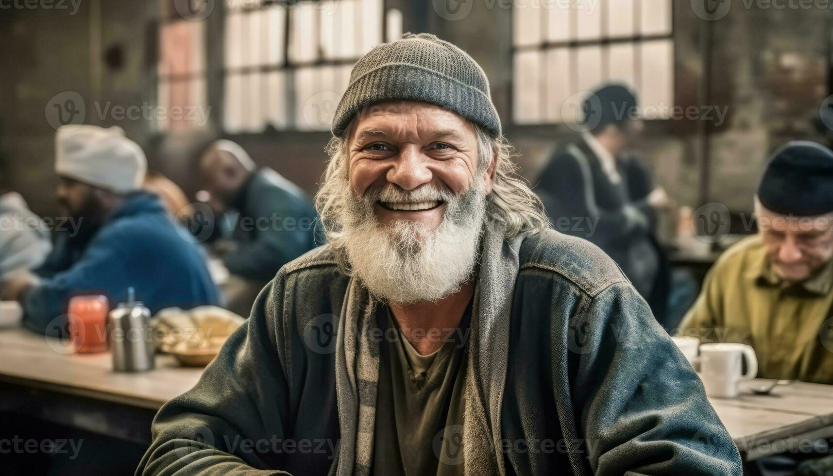 AI generated Nourishing Souls - Homeless Joy at a Volunteer Canteen photo