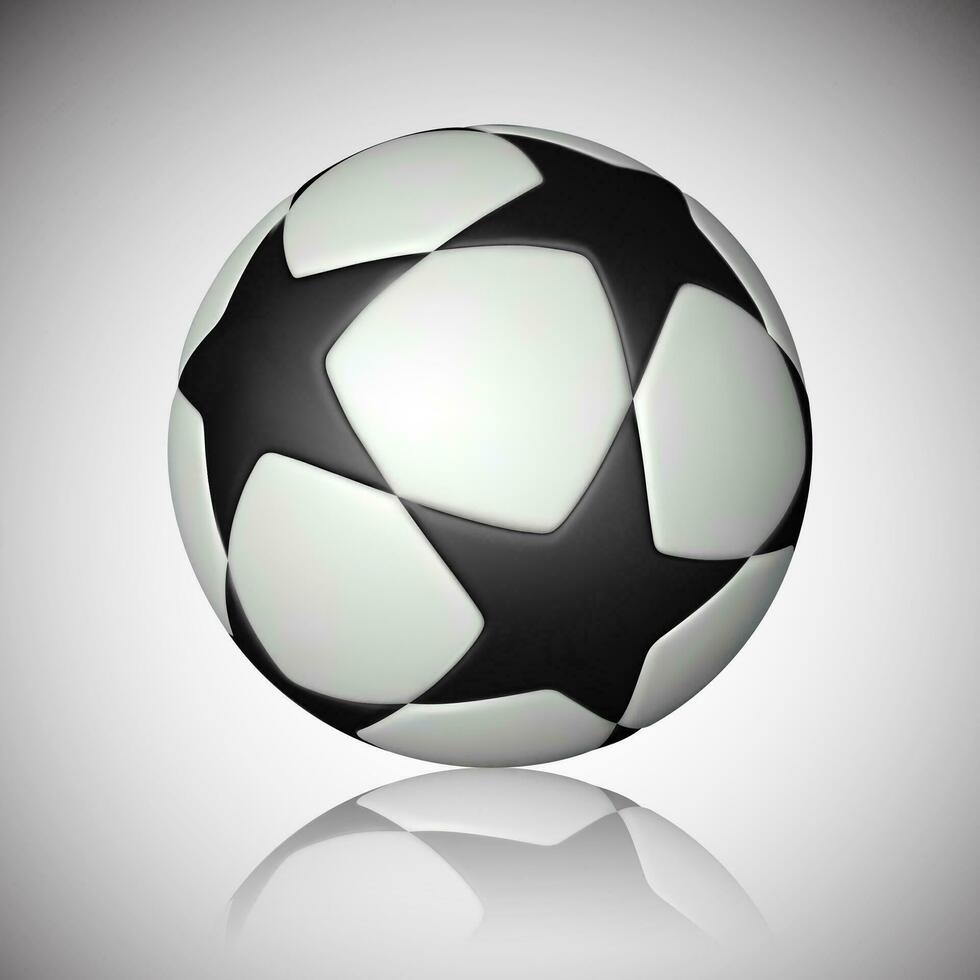 Football ball, soccer ball with reflection on gray background. Vector illustration