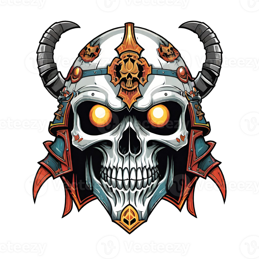 AI generated Skull head in helmet of Viking illustration on a transparent background png