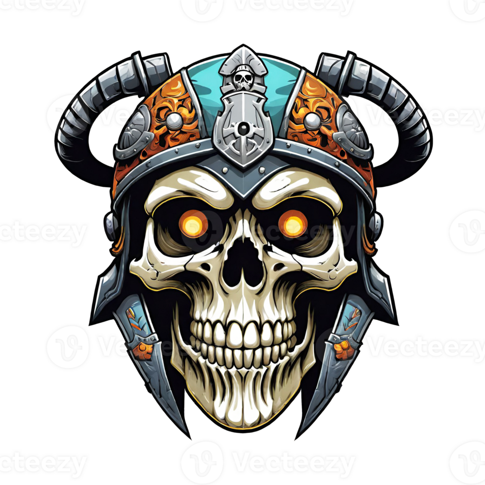 AI generated Skull head in helmet of Viking illustration on a transparent background png