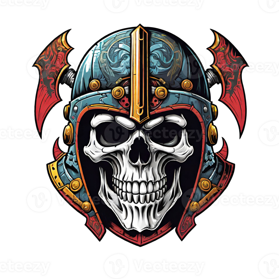 AI generated Skull head in helmet of Viking illustration on a transparent background png