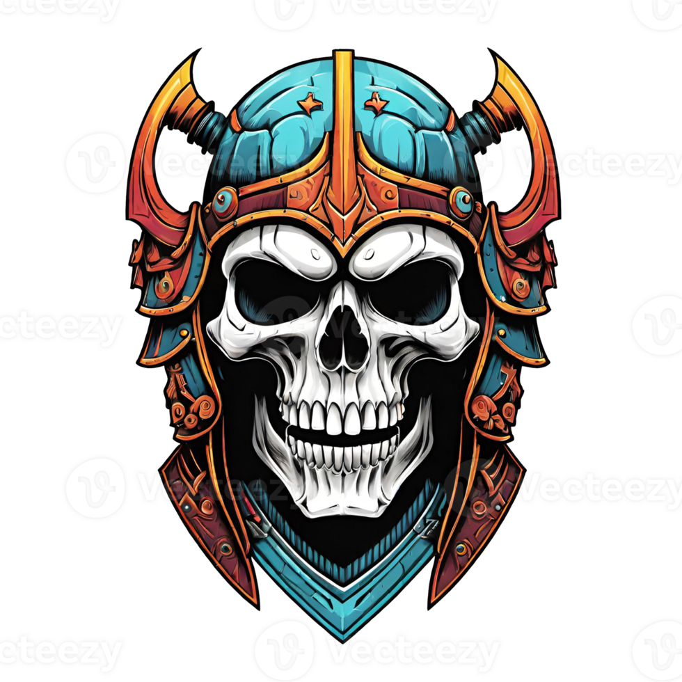 AI generated Skull head in helmet of Viking illustration on a transparent background png