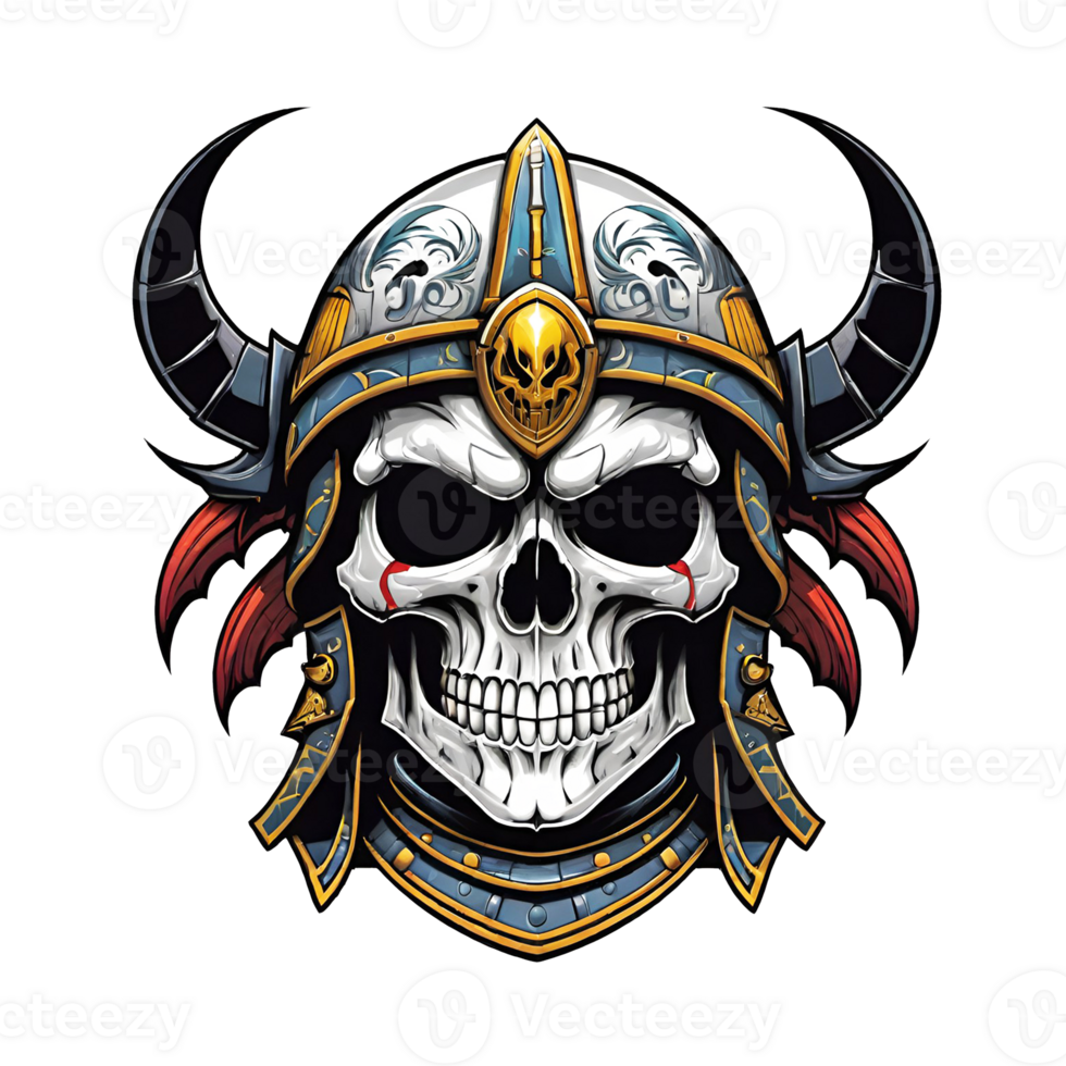 AI generated Skull head in helmet of Viking illustration on a transparent background png