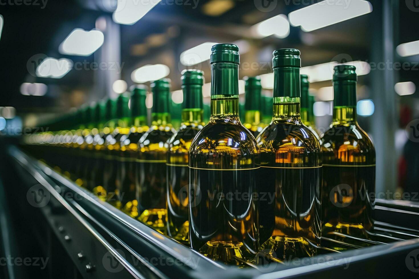 AI generated Flowing Elegance - Conveyor Belt in Action for Wine Bottling photo