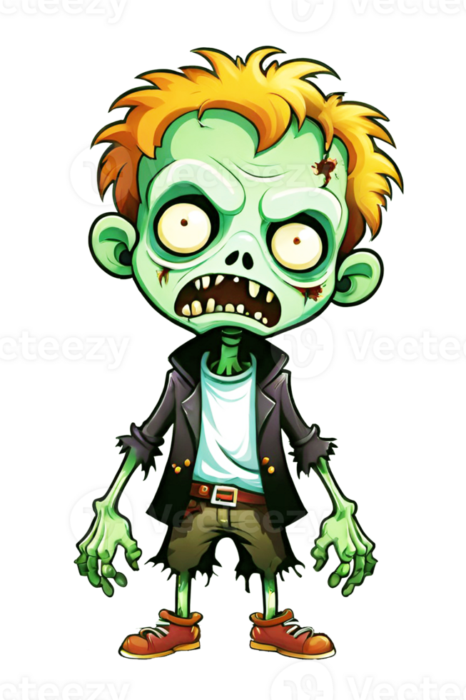 AI generated Zombie cartoon character on transparent background png