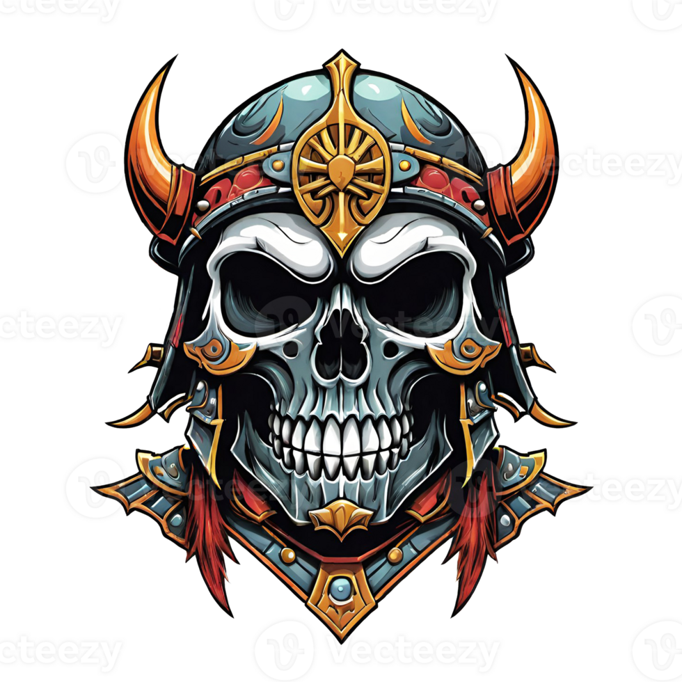 AI generated Skull head in helmet of Viking illustration on a transparent background png