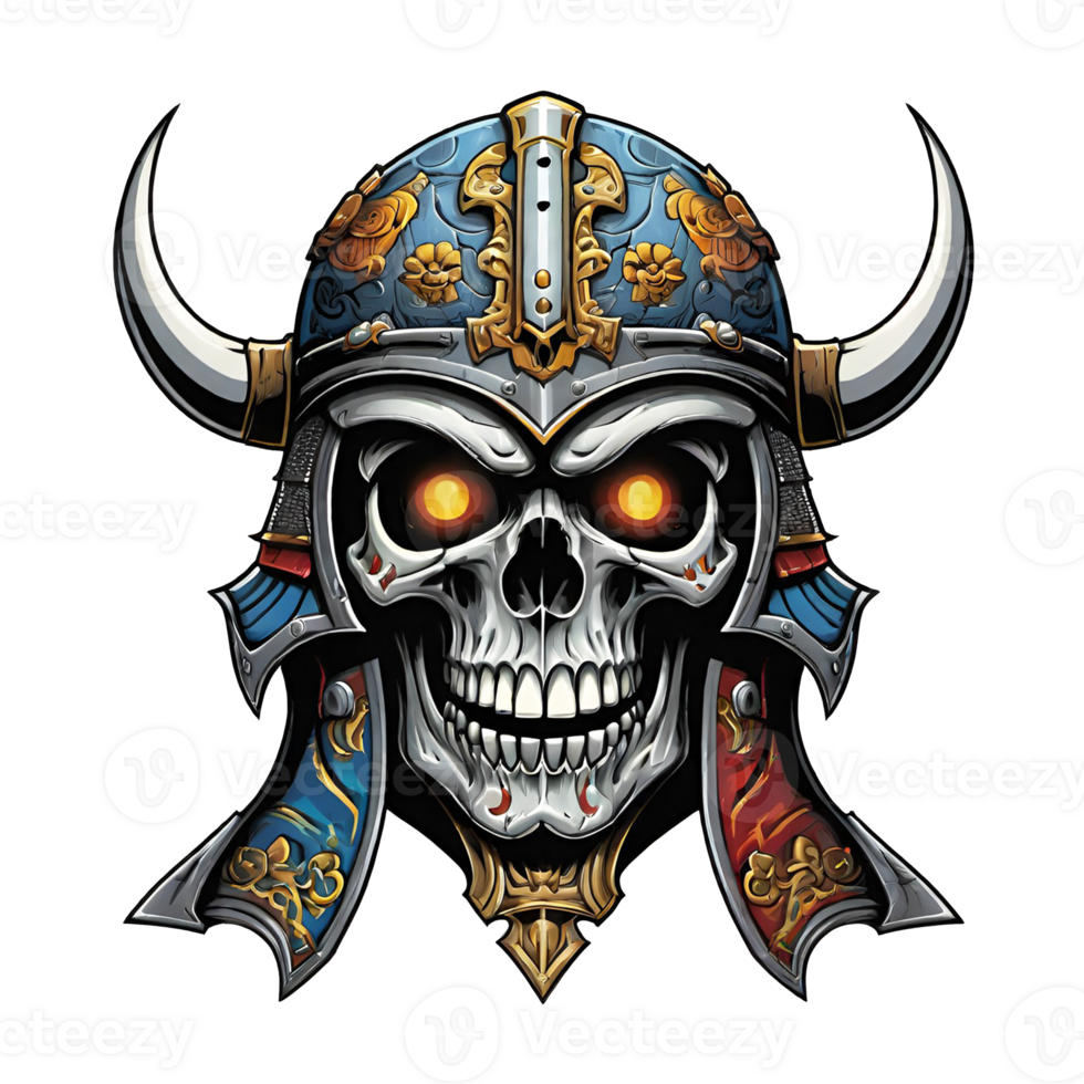 AI generated Skull head in helmet of Viking illustration on a transparent background png