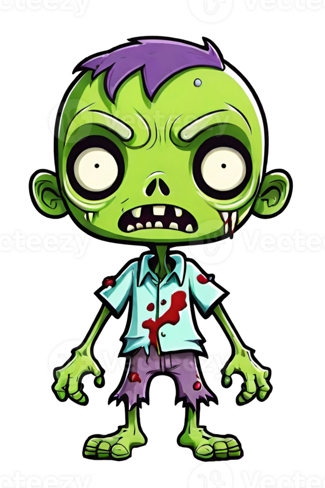 AI generated Zombie cartoon character on transparent background png