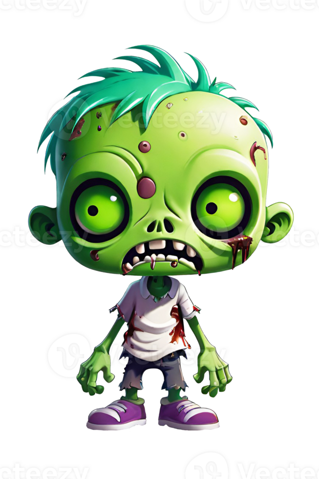 AI generated Zombie cartoon character on transparent background png