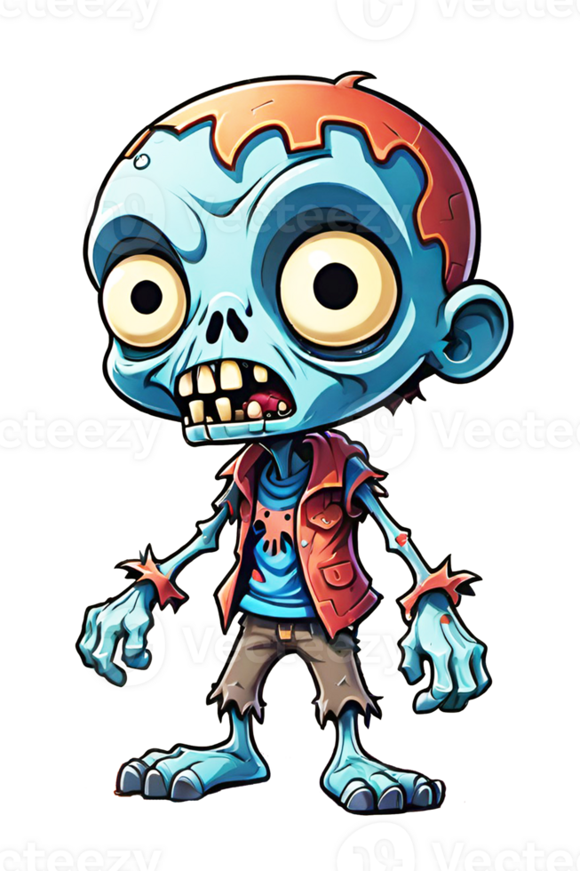 AI generated Zombie cartoon character on transparent background png
