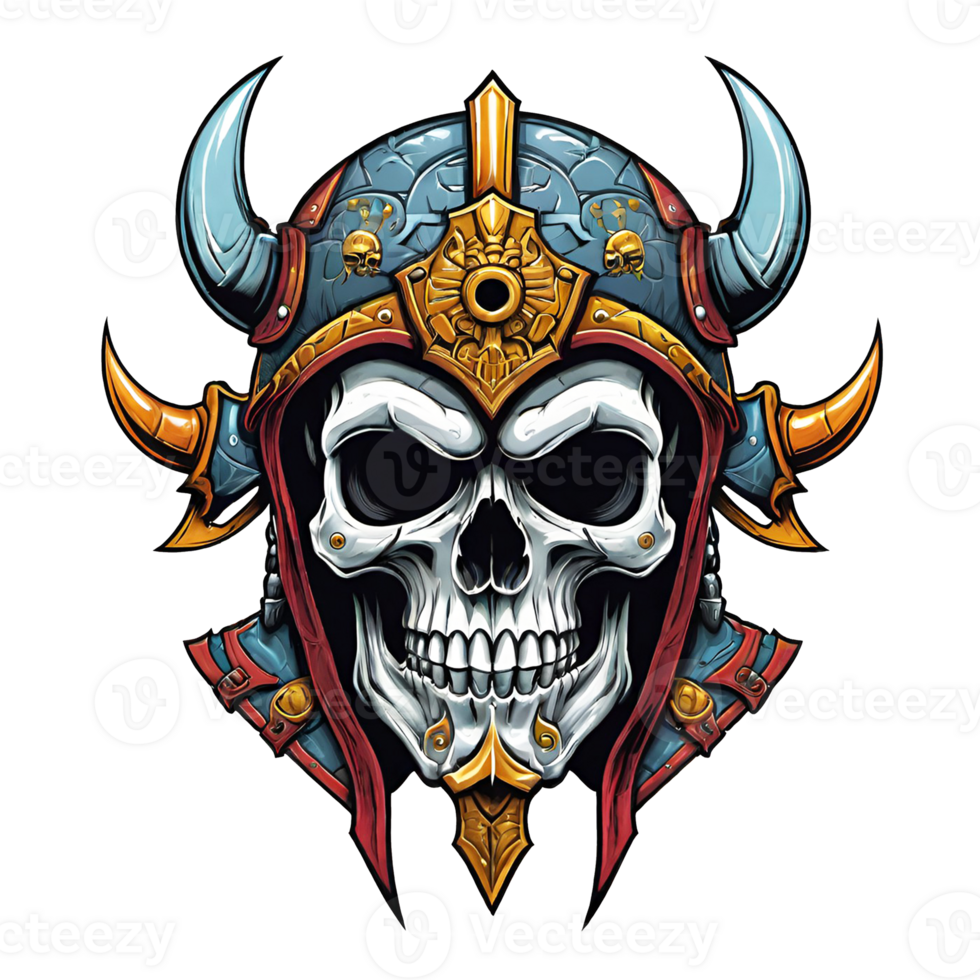 AI generated Skull head in helmet of Viking illustration on a transparent background png