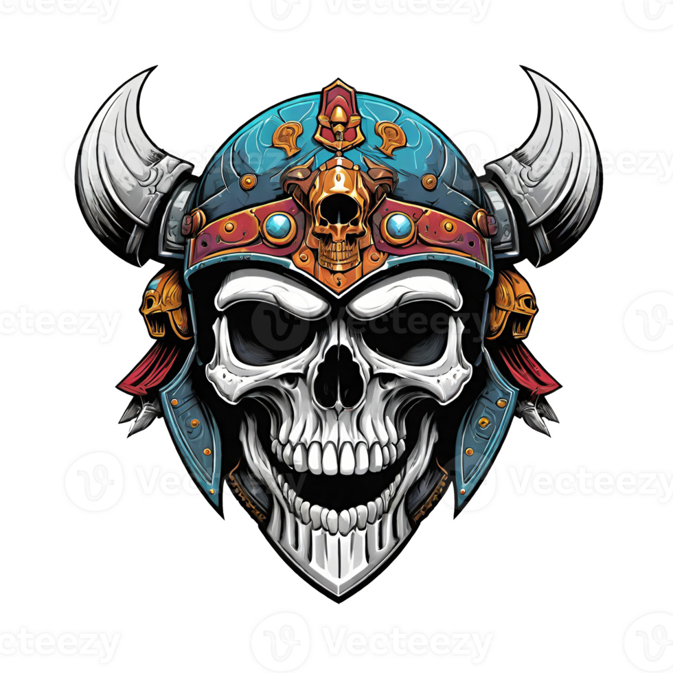 AI generated Skull head in helmet of Viking illustration on a transparent background png