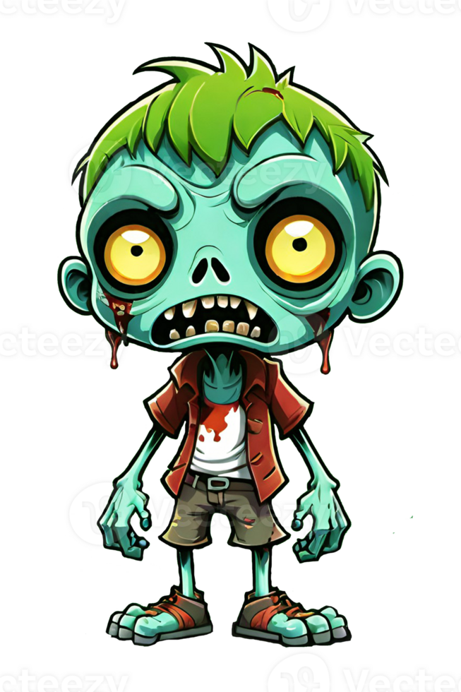 AI generated Zombie cartoon character on transparent background png
