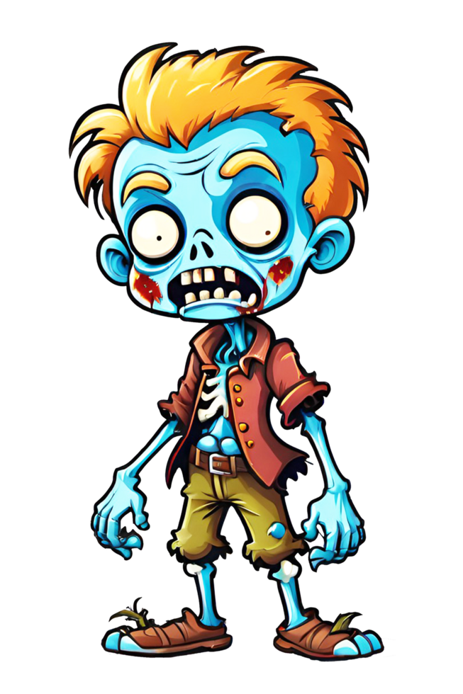 AI generated Zombie cartoon character on transparent background png