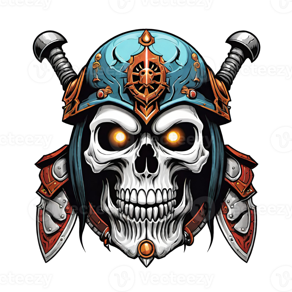 AI generated Skull head in helmet of Viking illustration on a transparent background png