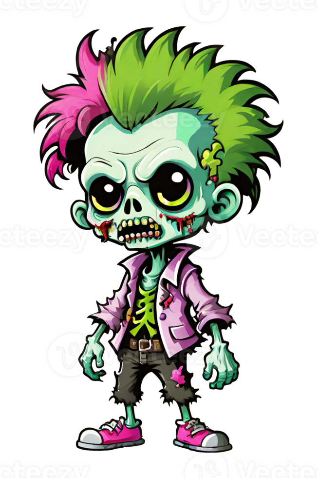 AI generated Zombie cartoon character on transparent background png