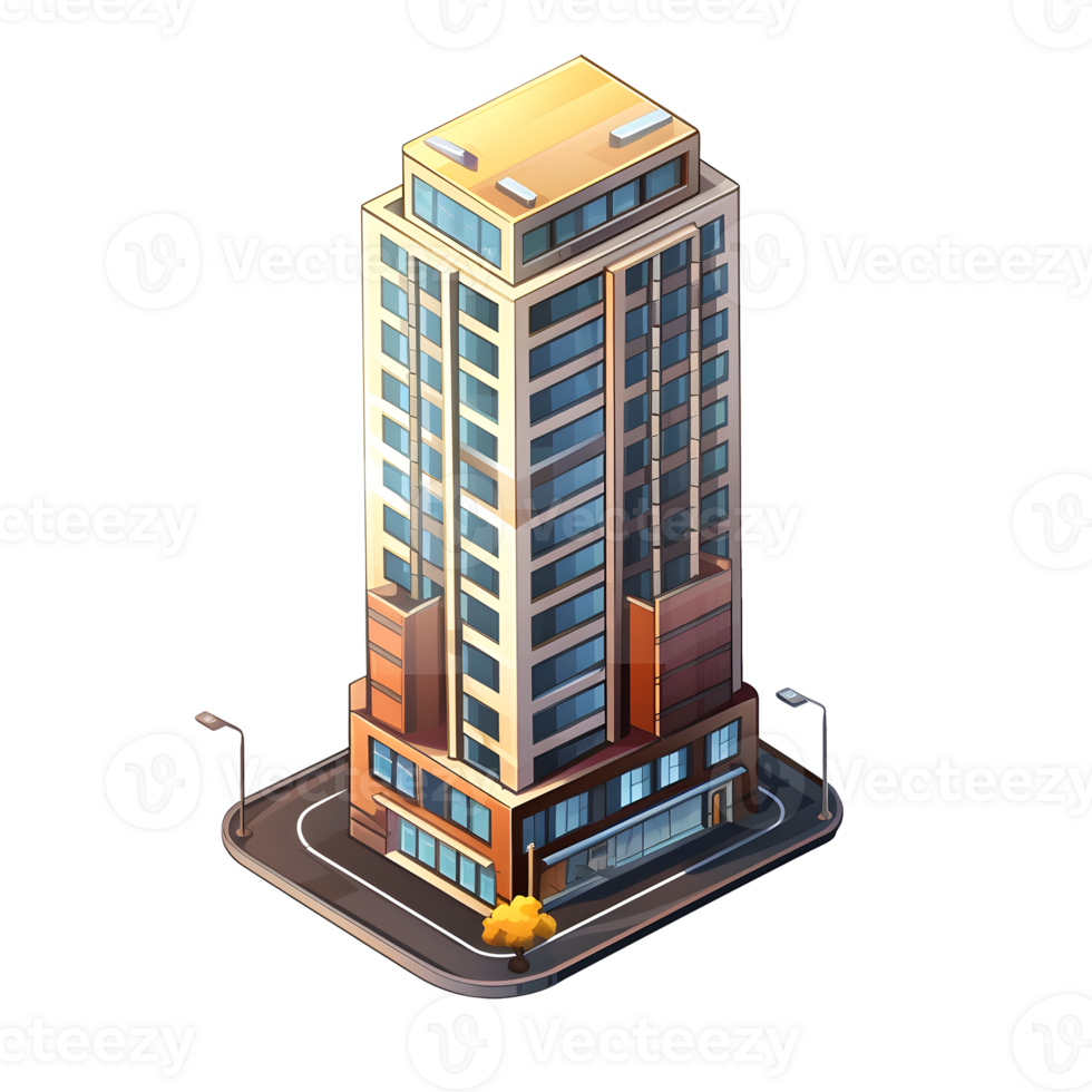 AI generated Watercolor of isometric building. Isolated no background Generative Ai png