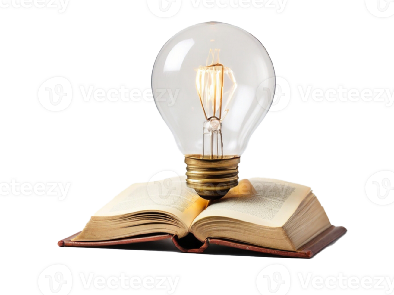 AI generated Glowing light bulb on opening book or textbook to self learning education knowledge or business studying idea thinking concept on png transparency