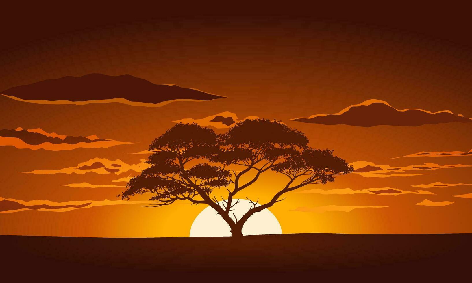 africano sabana puesta de sol paisaje con nubes vector