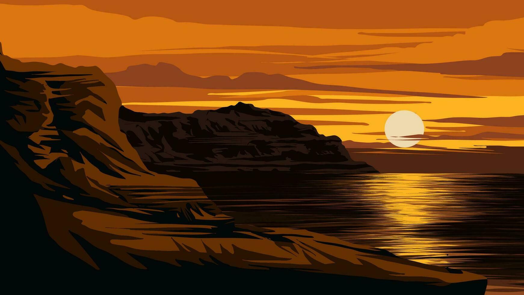 Beach with rocks at sundow vector