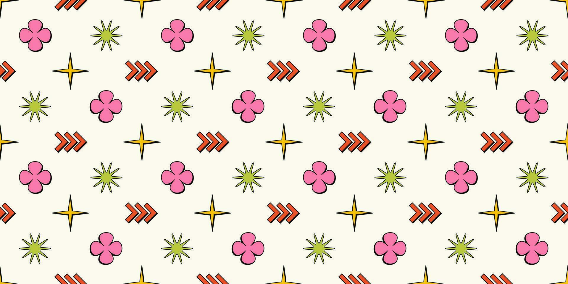 Abstract graphic elements seamless pattern. Minimalist figures in trendy bauhaus memphis style. Vector background