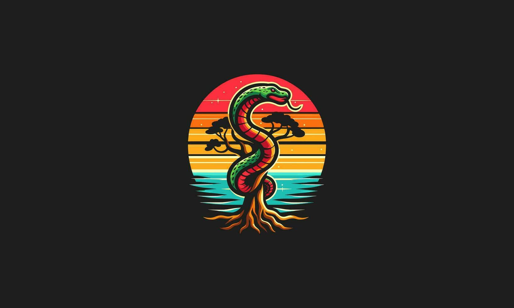 serpiente y árbol vector ilustración logo plano diseño