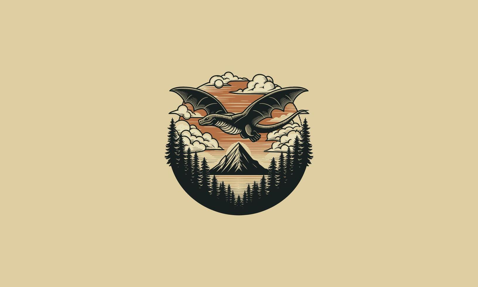 flying dragon on mountain forest vector flat design