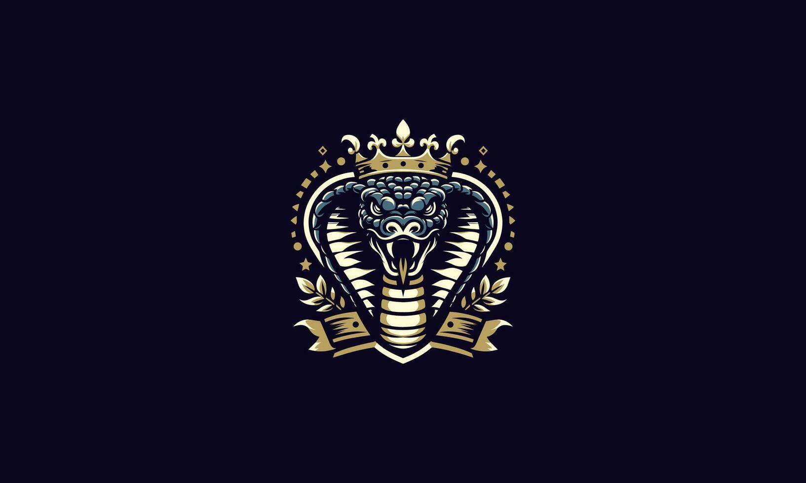 face cobra angry wearing crown and shield vector logo design