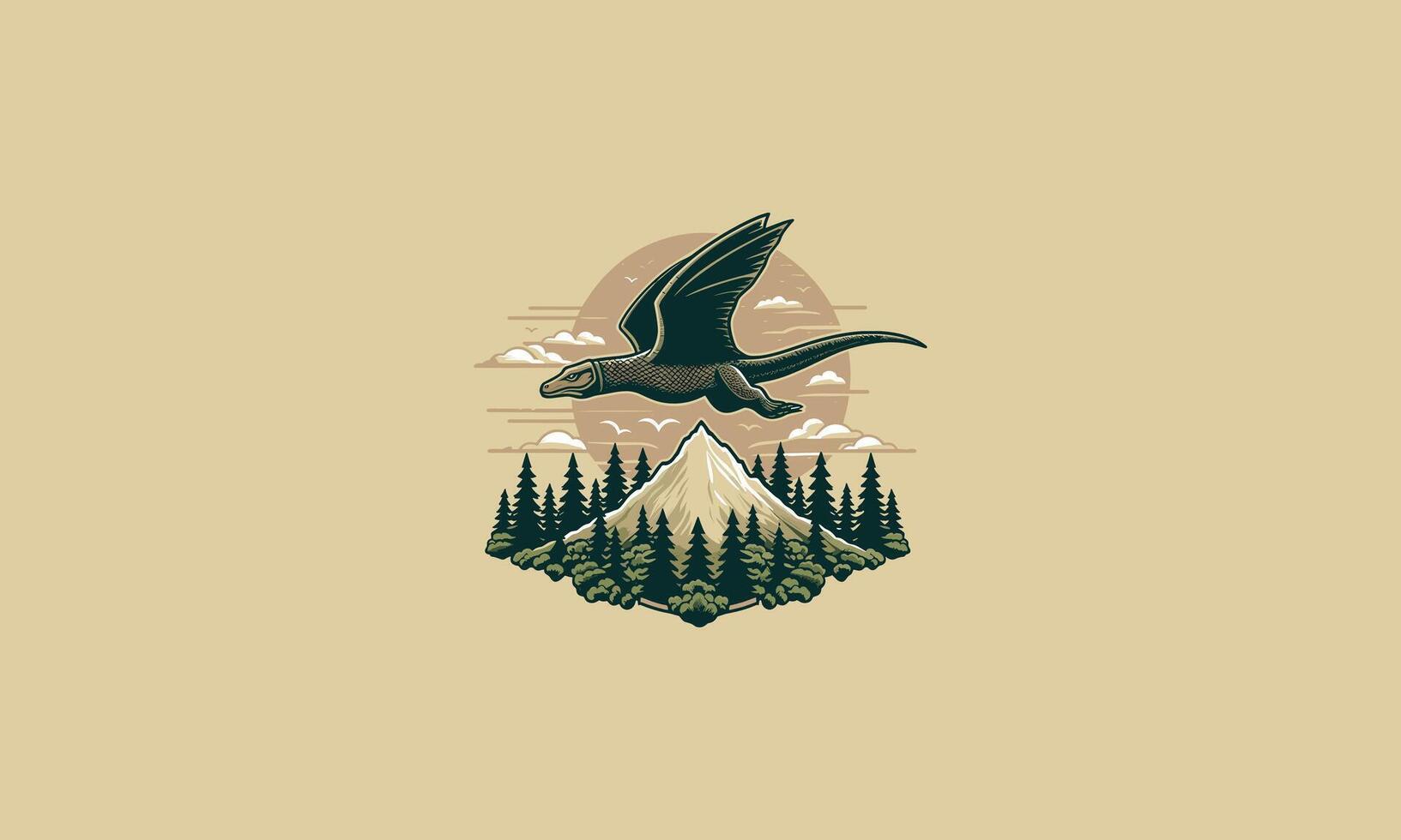 flying dragon on mountain forest vector flat design