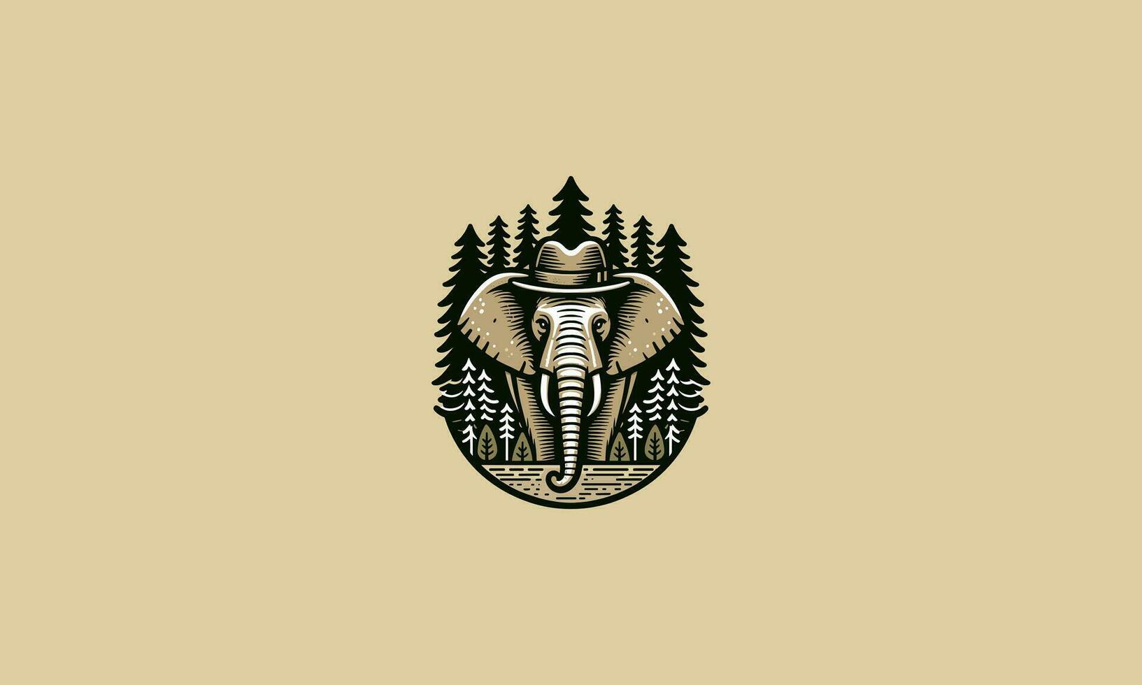 cabeza elefante vistiendo sombrero en bosque vector mascota diseño