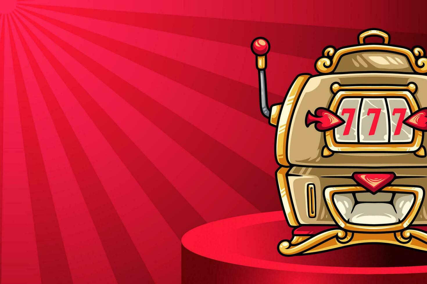 Casino slot machine on podium with red background for gamble game online company vector