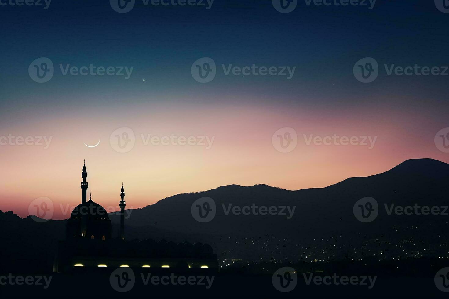 AI generated a mosque in night and moon in background ramadan kareem celebration photo