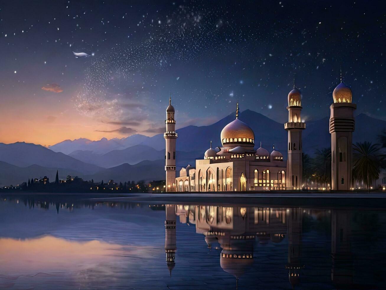 AI generated Ramadan photo with a beautiful mosque