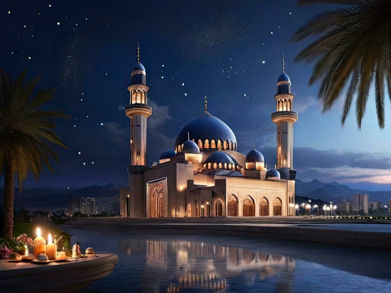 AI generated Ramadan photo with a beautiful mosque