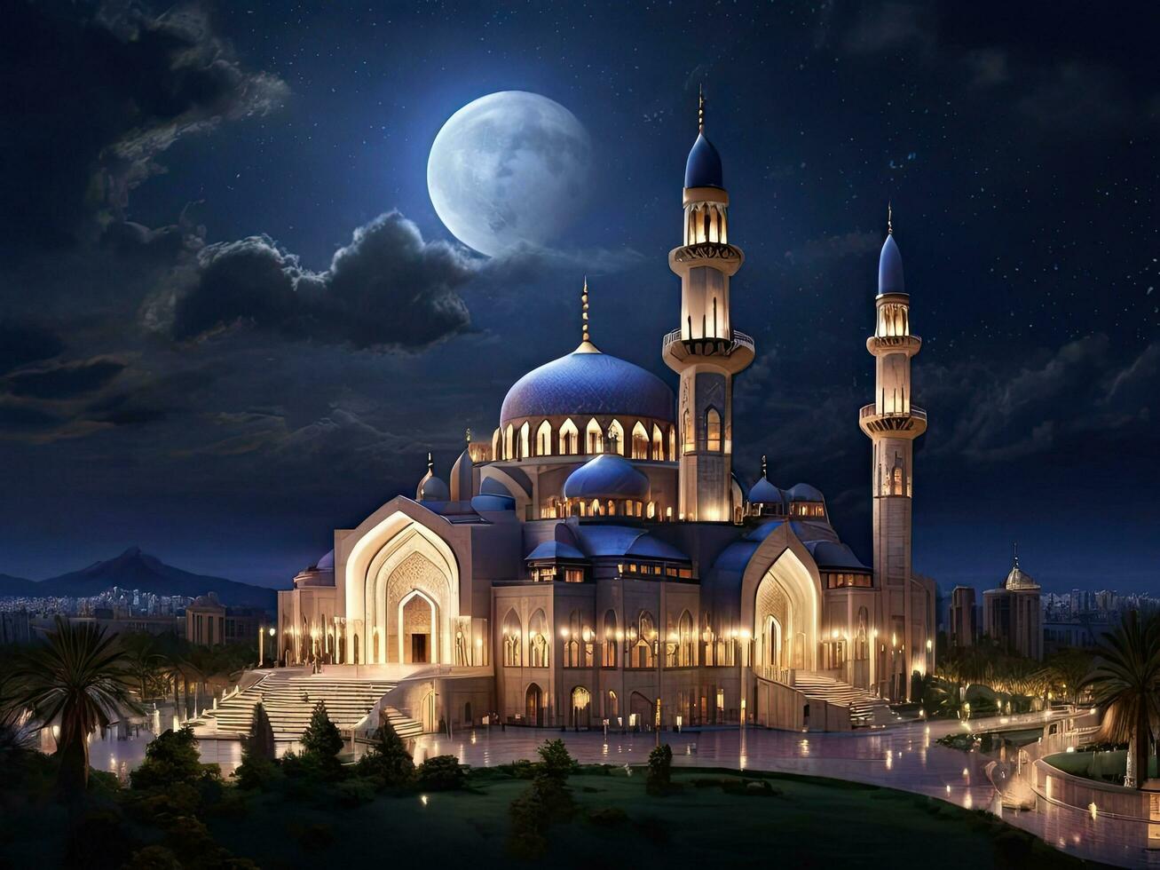 AI generated Ramadan photo with a beautiful mosque