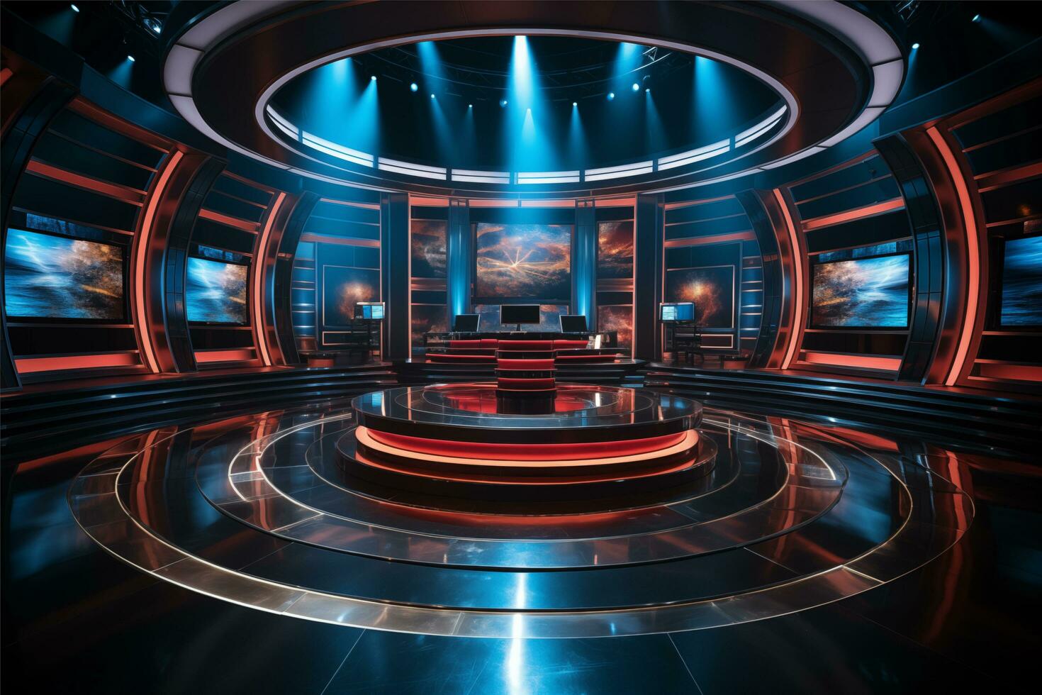 AI generated News documentaries reporting programs TV-studio photo