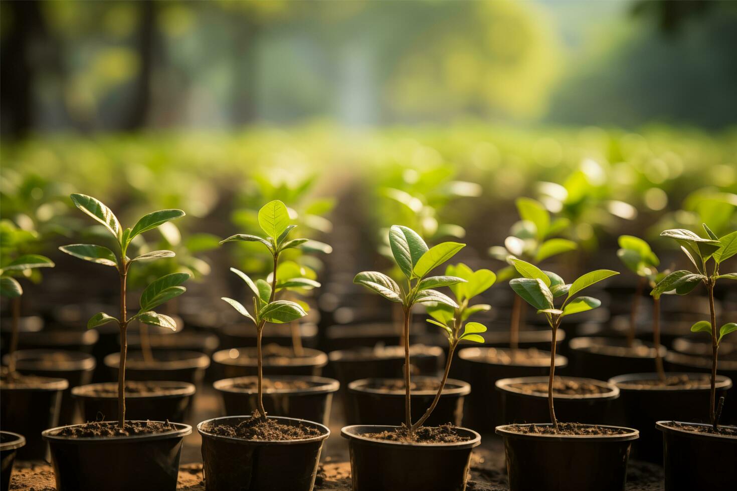 AI generated Growing new trees Nursery. photo
