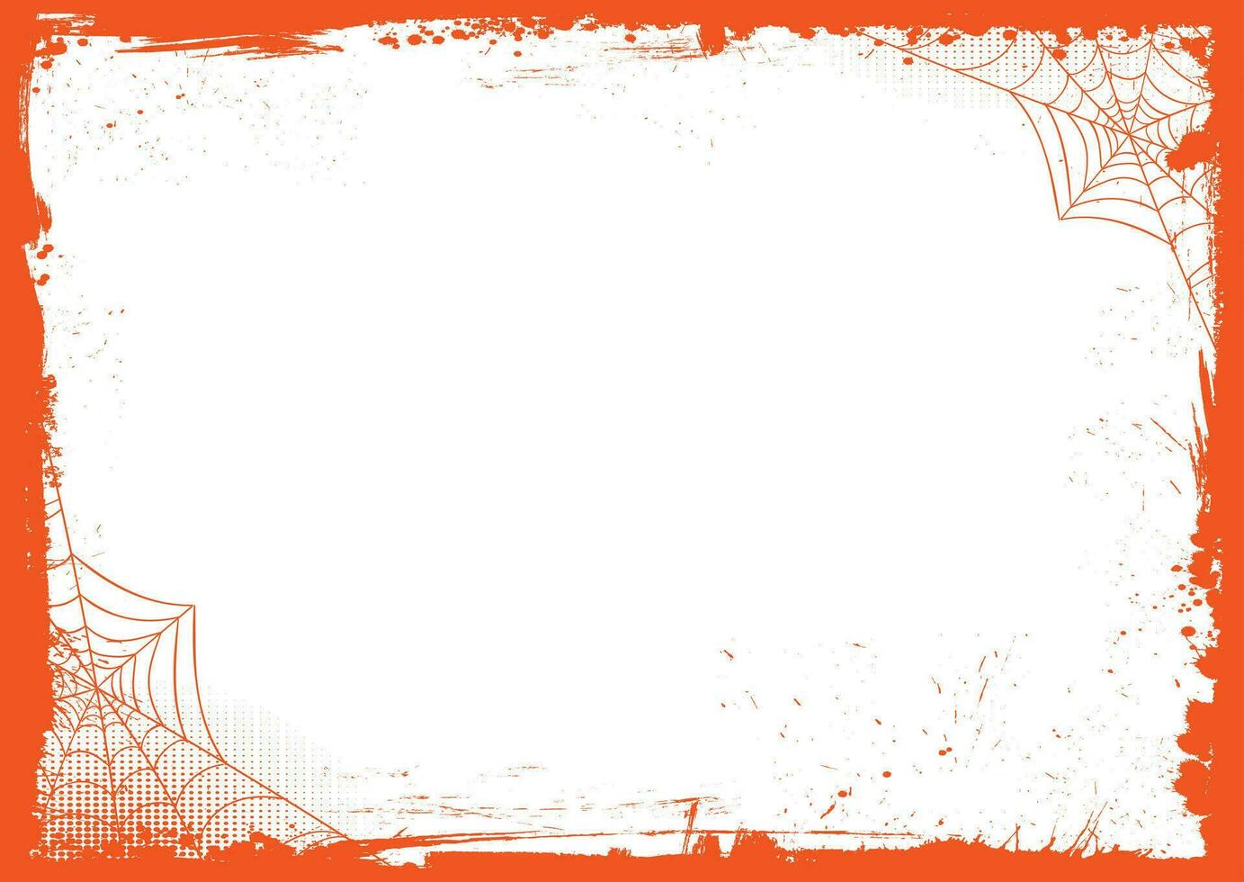 Orange Halloween banner background with grunge border and spider net vector