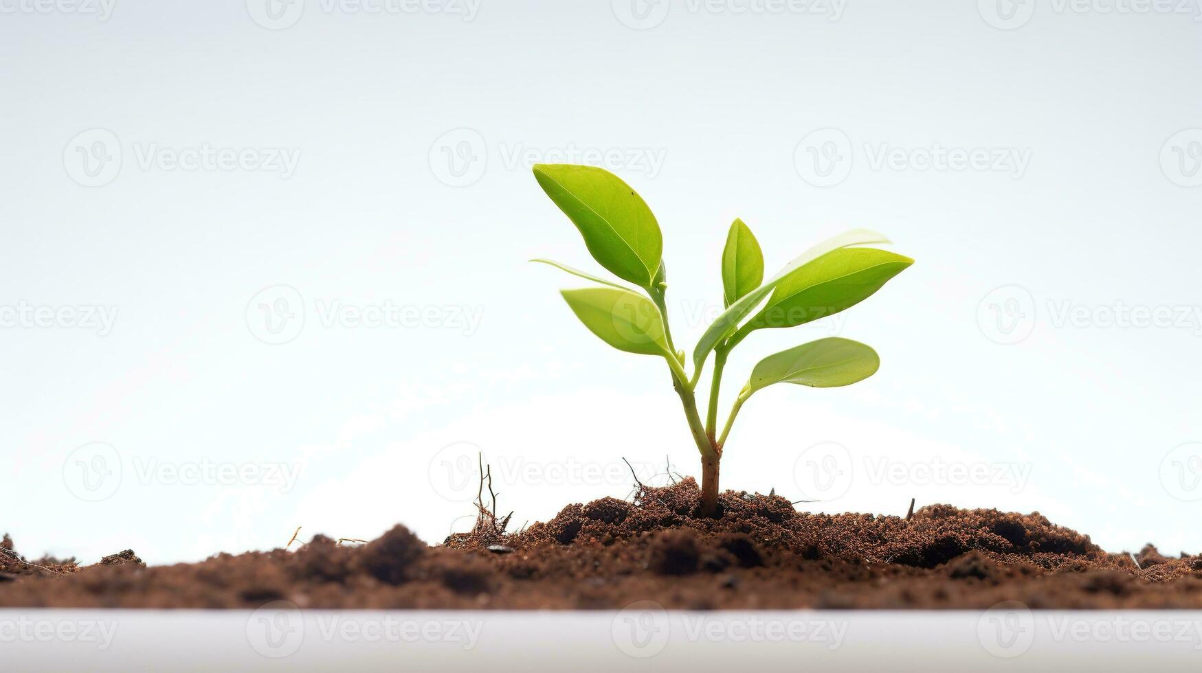 AI generated Young Plant on White Background. Tree, Sprout, Green photo
