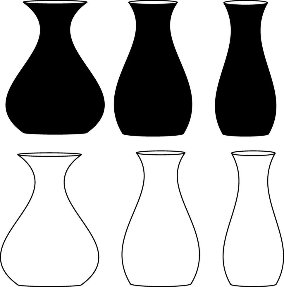 outline silhouette vases icon set vector