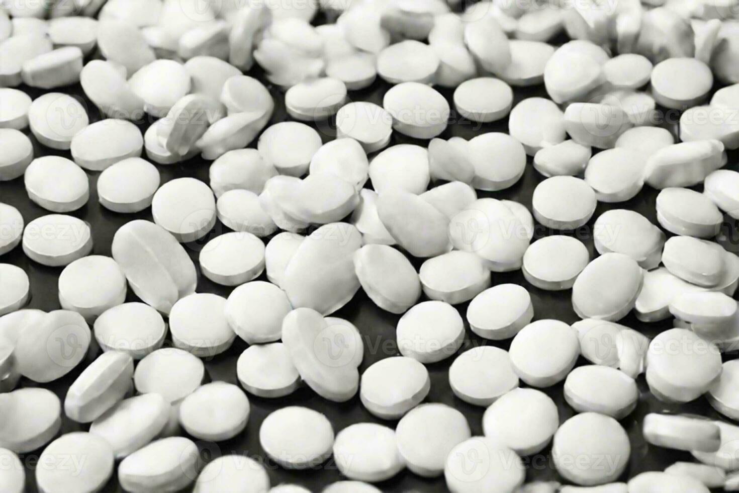 AI generated A lot of white pills, capsules with medical drugs. Concept - pharmacology, pharmacy, treatment, disease prevention photo