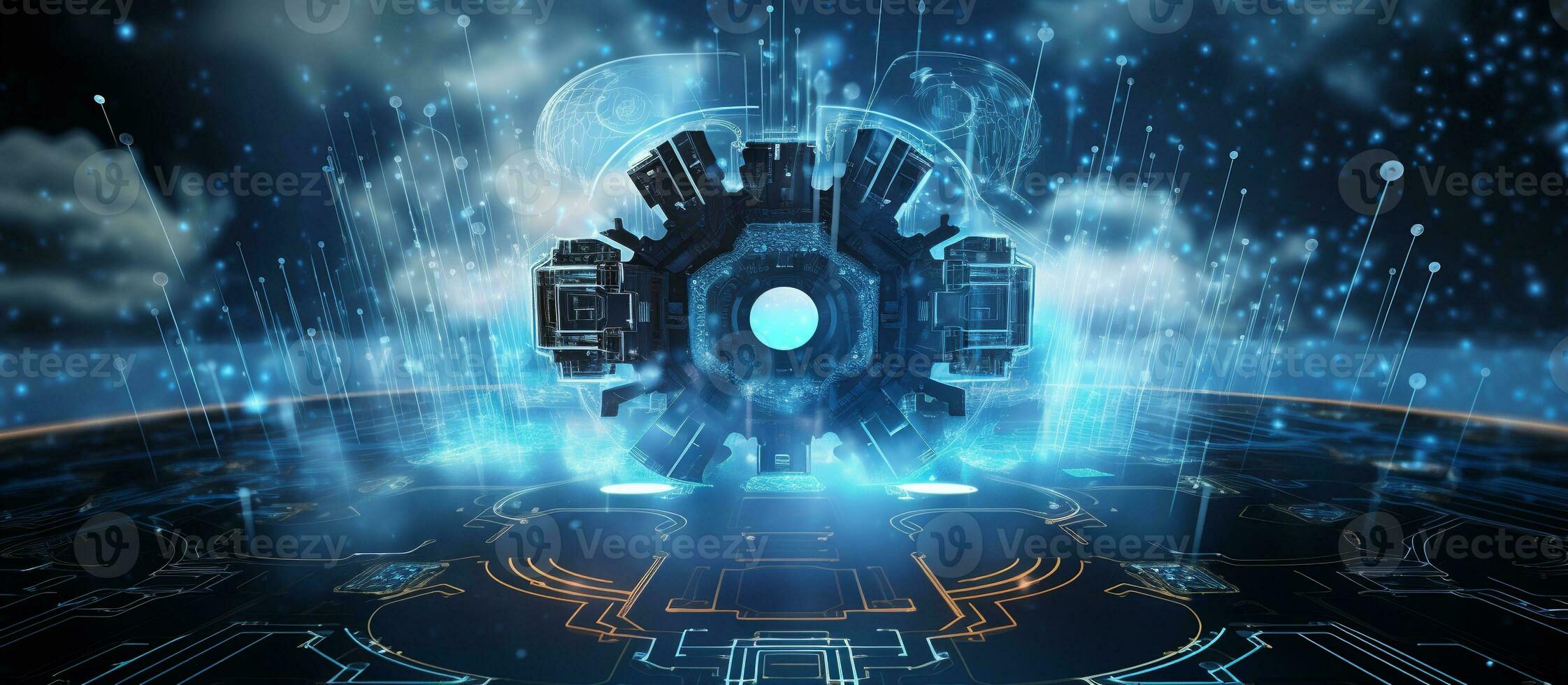 AI generated Cloud tech and edge computing technology concepts with cybersecurity protection photo