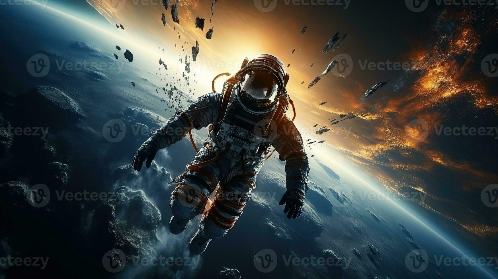 AI generated Astronaut in the outer space over the planet Earth Generative AI photo