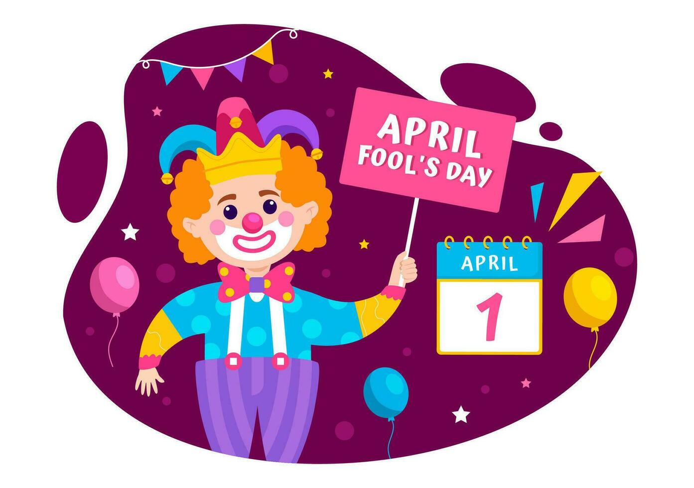 Happy April Fools Day Celebration Illustration Wearing a Jester Hat and a Box Containing Surprises to Surprise People in Flat Cartoon Holiday vector