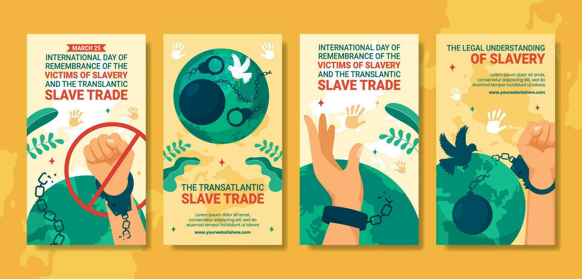 remembranza de el víctimas de esclavitud y el transatlántico esclavo comercio día social medios de comunicación cuentos plano dibujos animados mano dibujado plantillas antecedentes ilustración vector