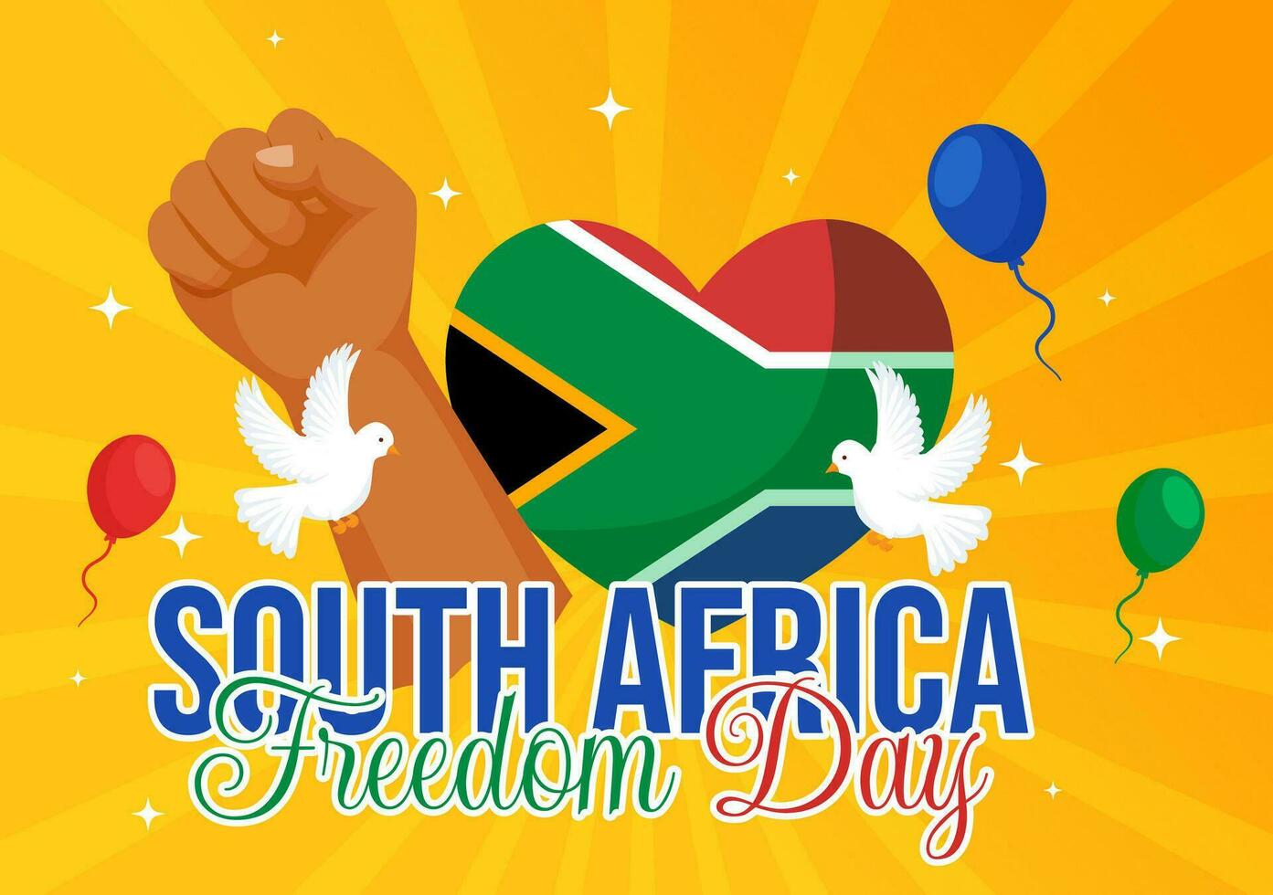 contento sur África libertad día vector ilustración en 27 abril con ondulación bandera y cinta en nacional fiesta plano dibujos animados antecedentes diseño