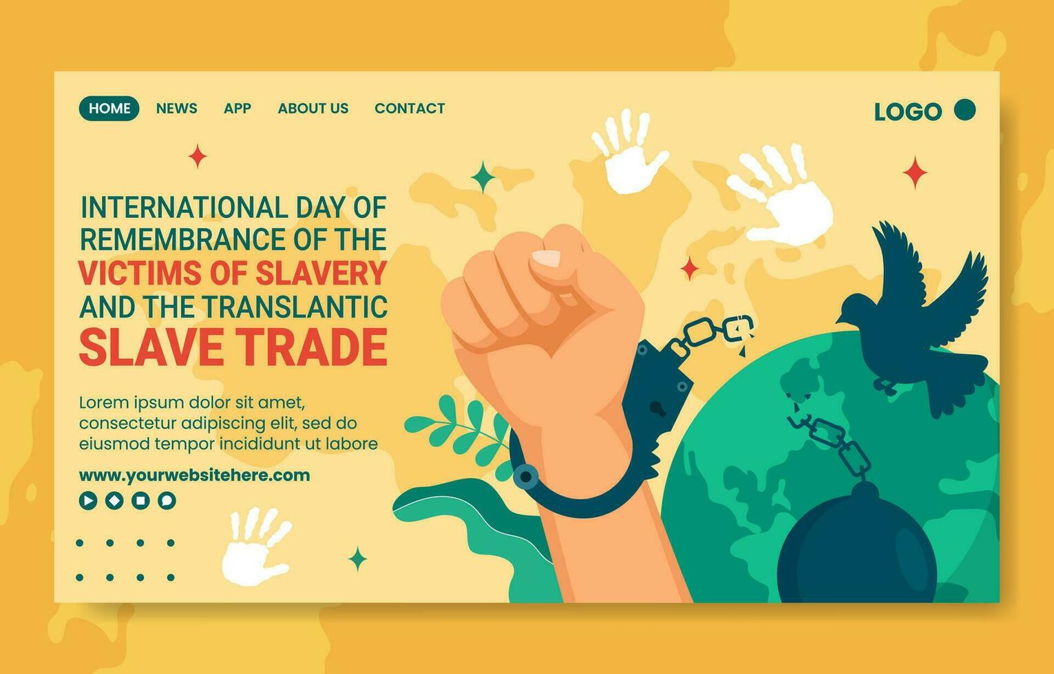 Remembrance of the Victims of Slavery and the Transatlantic Slave Trade Day Social Media Landing Page Cartoon Hand Drawn Templates Background Illustration vector