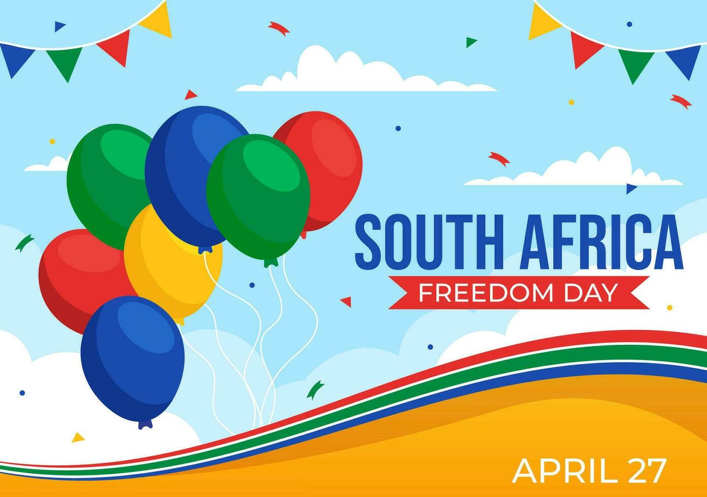 contento sur África libertad día vector ilustración en 27 abril con ondulación bandera y cinta en nacional fiesta plano dibujos animados antecedentes diseño